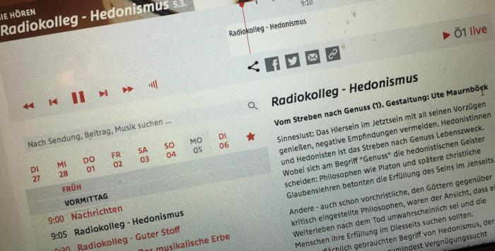 Barbara Zuschnig und Beatrix Roidinger im Radiokolleg zum Thema Hedonismus